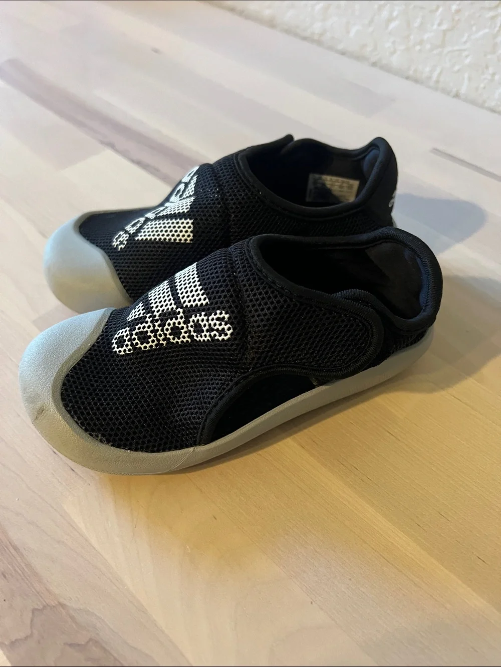 adidas Black Kids Slip-On Water Shoes with Gray Toe